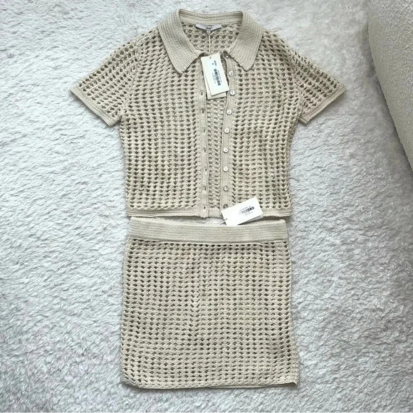 NWT Kith Rhea SET Polo Top and Skirt Crochet Knit Beige Tan 2024 NEW Mini Veil - Picture 2 of 12